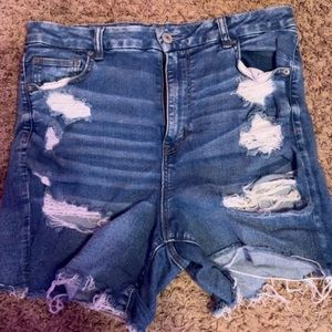 American Eagle Curvy Hi-Rise Shortie Distressed Shorts